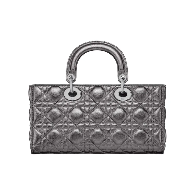 DIOR Lady D JOY Calfskin Tote Bag, Shopping Bag, Shoulder Bag, Crossbody Bag, Handbag Medium Size Women's Metallic Gray-4