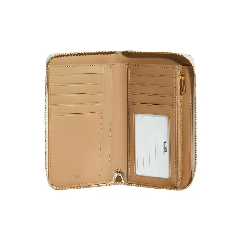 COACH Id Zip Wallet Leather Card Holder Trunk Bag Wallet Medium Size Women's Chalk White Print-3
