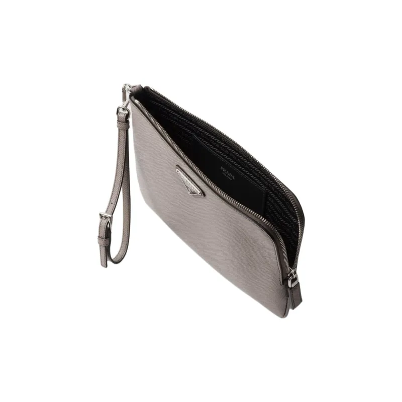 PRADA Leather Clutch Small Size Men's Mud Gray-1