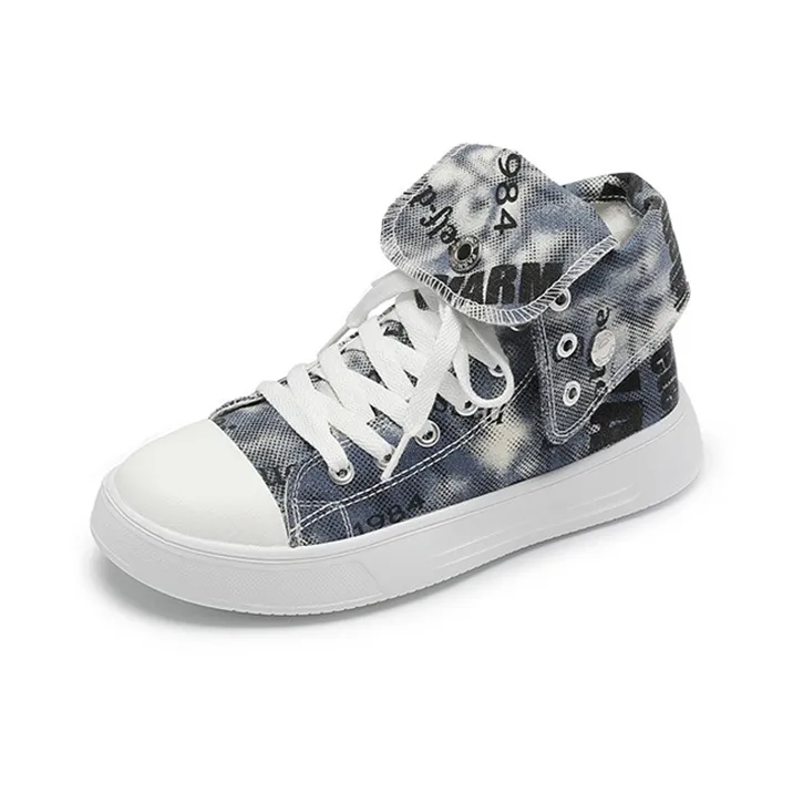 KATHRYN WILSON Durable Breathable High Top Canvas Shoes Unisex Vintage Blue-2