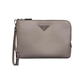 PRADA Leather Clutch Small Size Men's Mud Gray