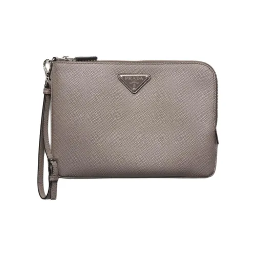 PRADA Leather Clutch Small Size Men's Mud Gray