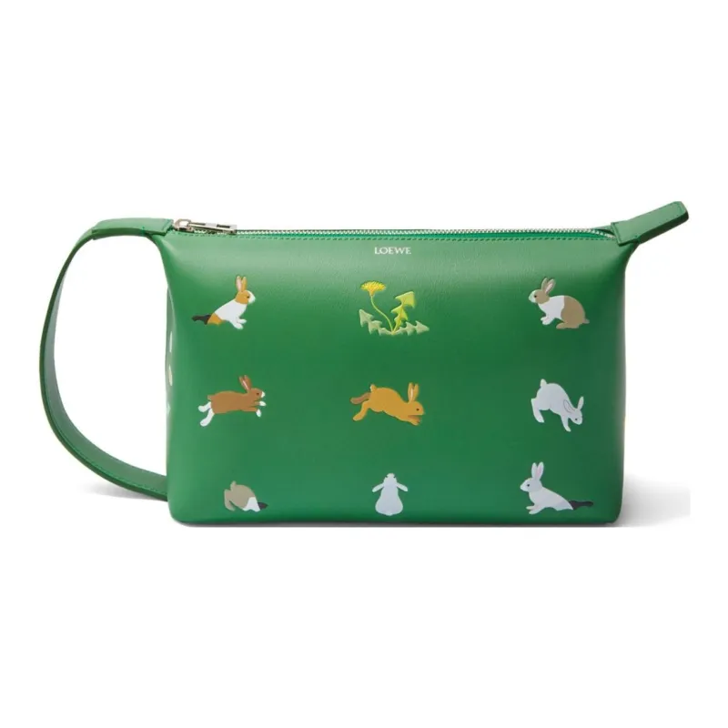 LOEWE Suna Fujita Collaboration Napa Calf Leather Toiletry Bag Unisex Tropical Green-0