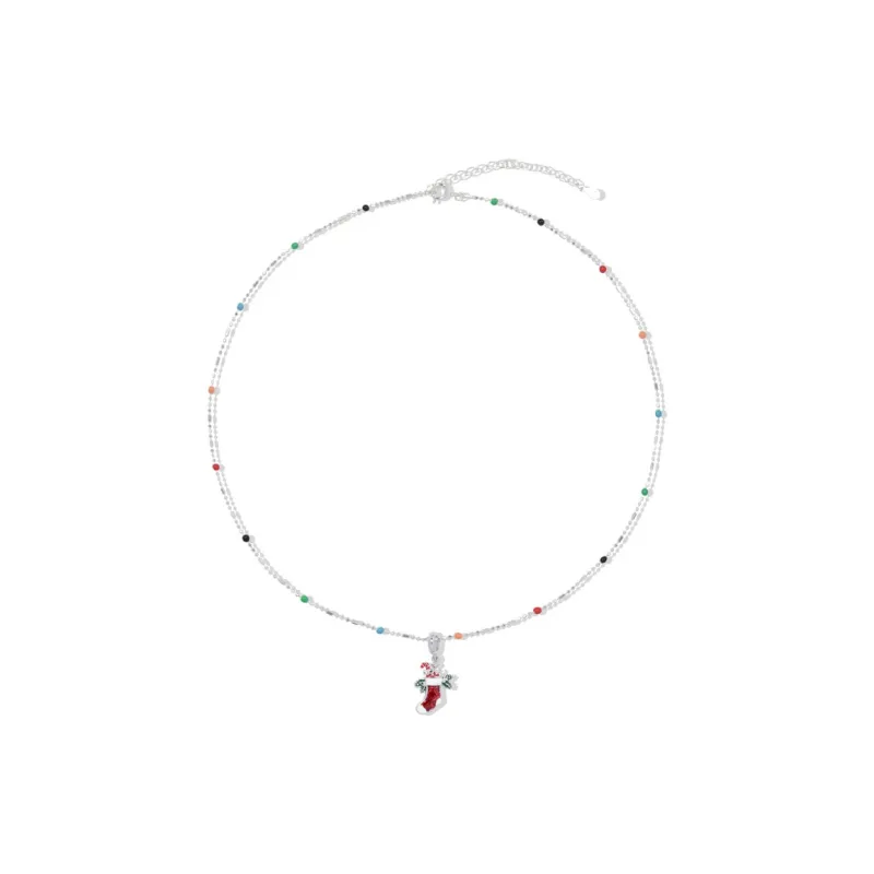 AWE S925 Silver Unique Design Multicolor Beads Snowman Collarbone Chain Women's-6