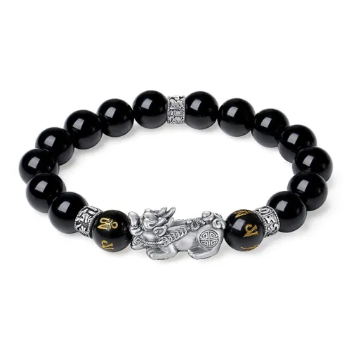 YINCHIE Obsidian 999 Fine Silver Beaded Bracelet Men's