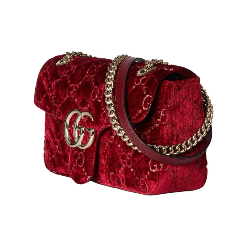 GUCCI GG Marmont Velvet Crossbody Bag Shoulder Bag Small Size Women's Red-1