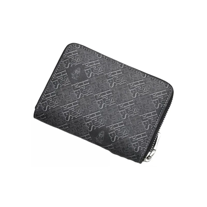 Hush Puppies PVC With Top Grain Cow Leather Coin Purse Key Pouch Card Holder Regular Men's Black-1