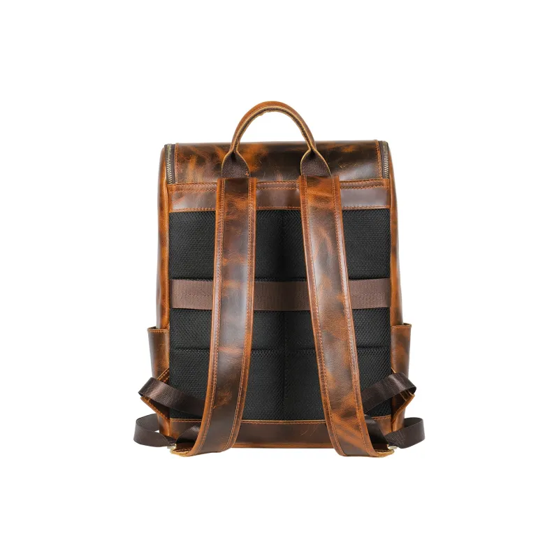 CANUVEN Top Grain Cow Leather Backpack Men's Oil Coffee/Vintage-4