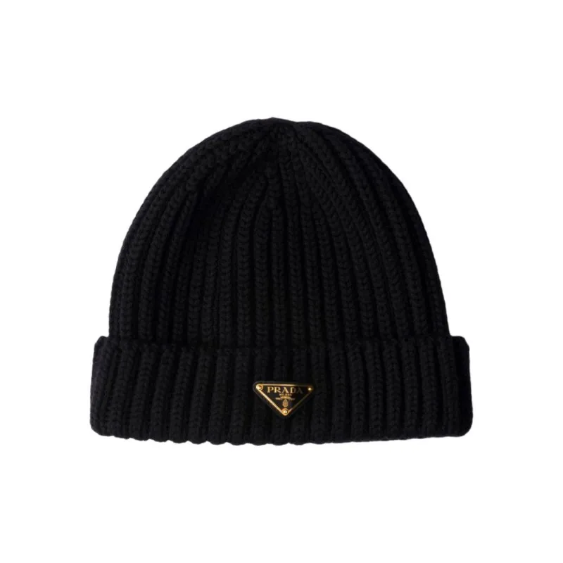 PRADA Triangle-logo Ribbed Beanie-0