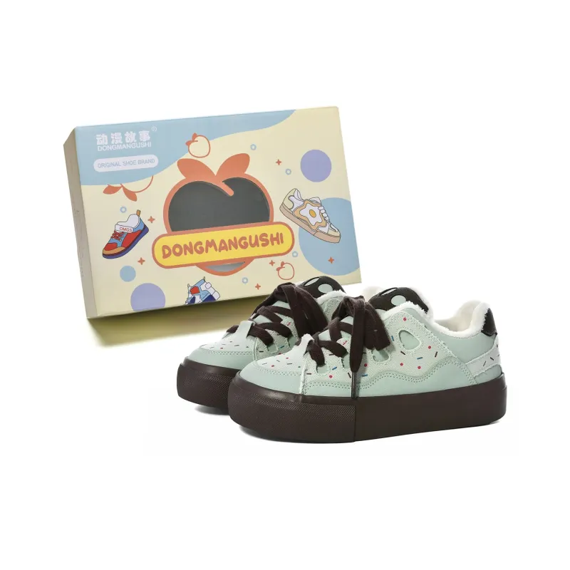 Anime Story Slip Resistant, Abrasion Resistant, Lightweight, Breathable Low Top Skateboard Shoes Women's Mint Chocolate-5