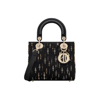 DIOR Lady Dior Fabric Shoulder Bag, Crossbody Bag, Handbag Small Size Women's Black