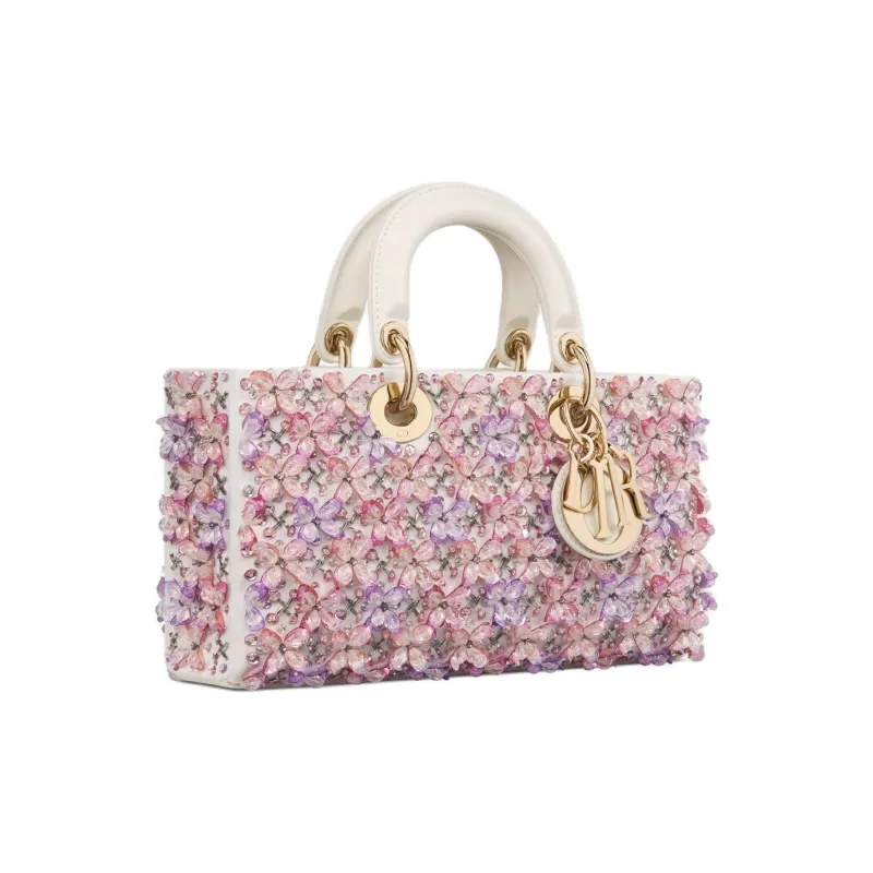 DIOR Lady D JOY Cotton Shoulder Bag, Crossbody Bag, Handbag Medium Size Women's Pink & White-3