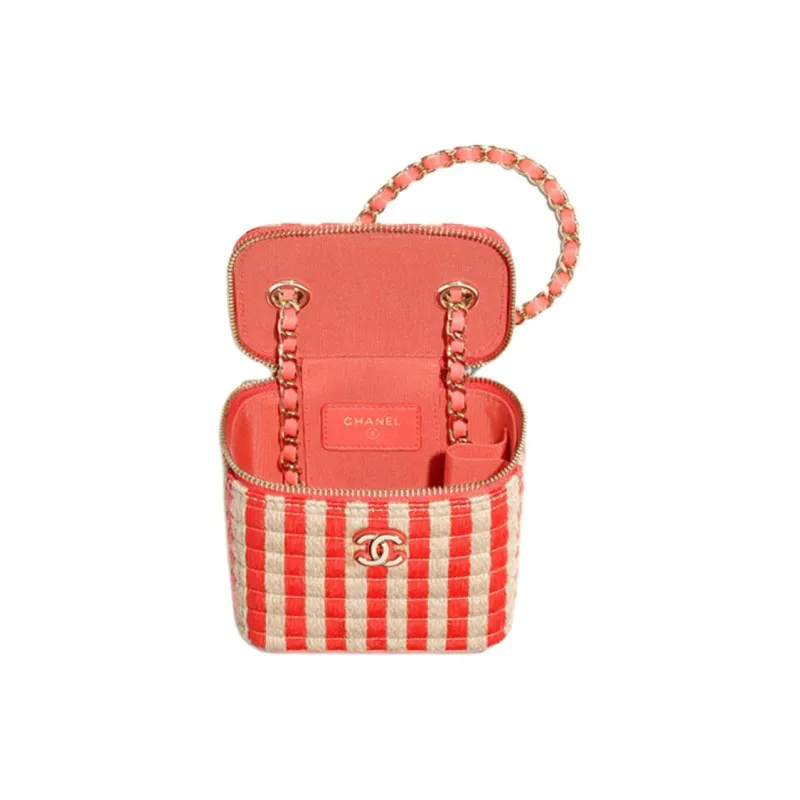 CHANEL Fiber & Yellow Jute Thread & Metal Box Bag Clutch Trumpets Women's Red & Beige-2