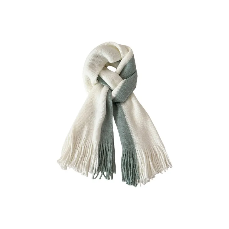 PISHUSHU Polyester Knit Scarves Unisex Pink White White Gray White Green-5
