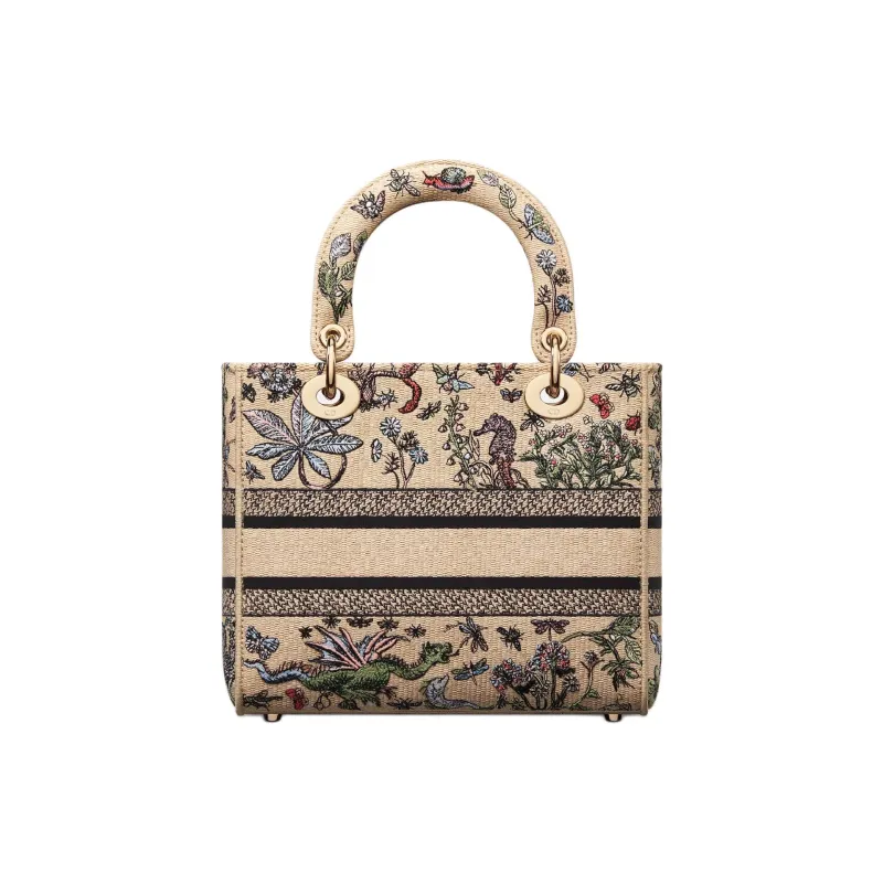 DIOR Lady D Lite Cotton Shoulder Bag, Crossbody Bag, Handbag Medium Size Women's Beige & Multicolor-2