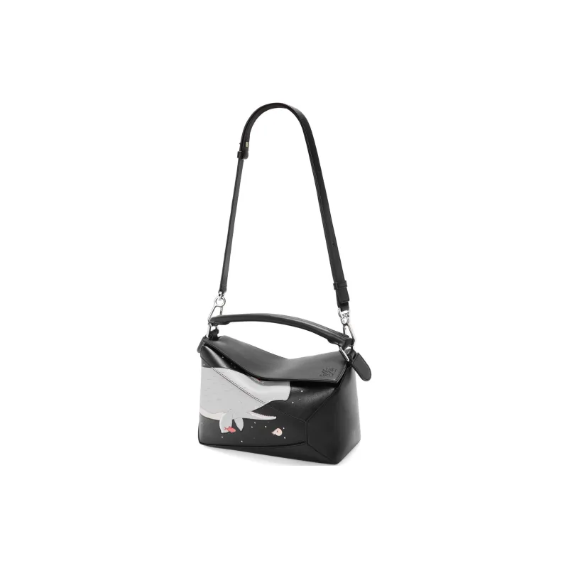 LOEWE Suna Fujita Collaboration Puzzle Nappa Cow Leather Shoulder Bag, Crossbody Bag, Handbag Trumpets Women's Black-2