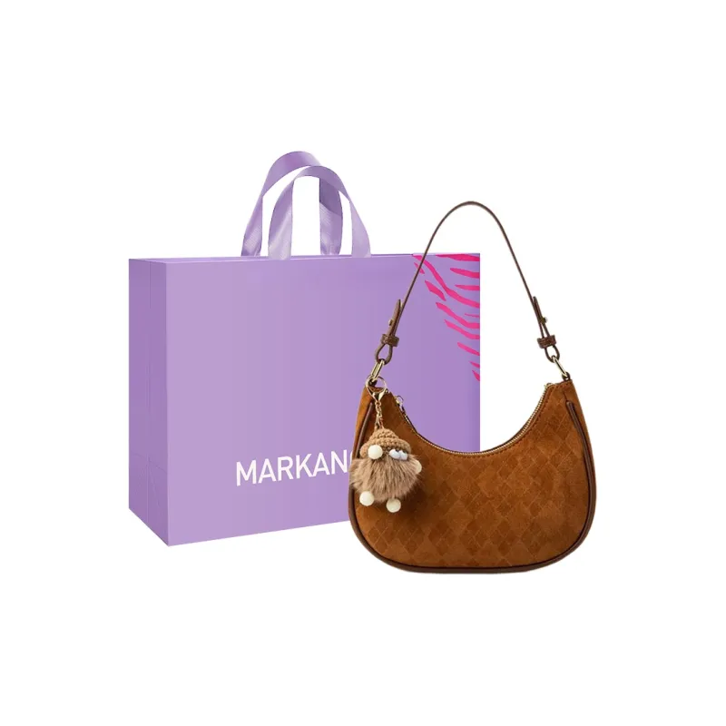 MARKANGARO PU Shoulder Bag Regular Women's Phabet Pink/Dark Brown With Plush Toy-0
