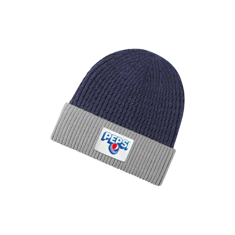 Pepsi Acrylic Plush Beanie Unisex Navy Blue Black Light Gray-1