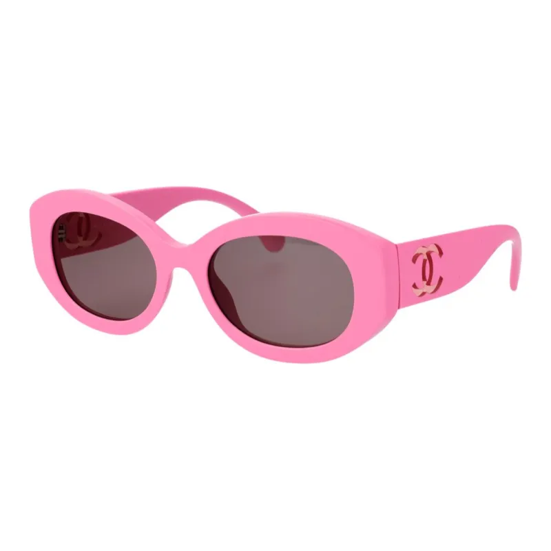 CHANEL Acetate Irregular Shape Sunglasses Women's Pink-0