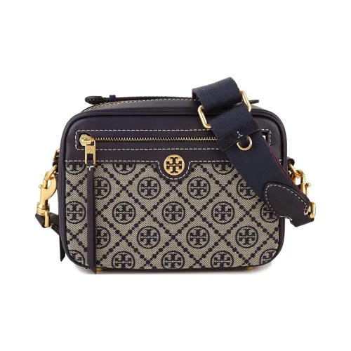 TORY BURCH T Monogram Fabric With Cow Leather Camera Bag, Shoulder Bag, Crossbody Bag Regular Women's Dark Blue Denim