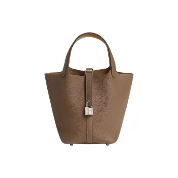 HERMES Picotin Lock Taurillon Clemence Leather Basket Bag Handbag Bucket Bag Women's Chestnut With Cookie