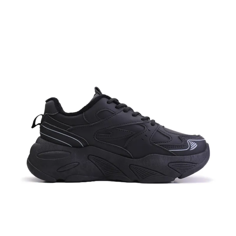 Warrior Trendy Casual Shoes Anti-Slip And Wear-Resistant Lightweight Low-Top Chunky Sneakers Women's Black-1
