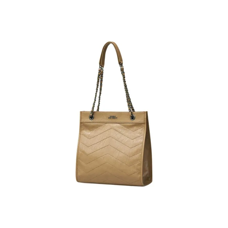 Brother Is Really Good Cow Leather Handbag Shoulder Bag Medium Size Women's Light Brown/Black-1