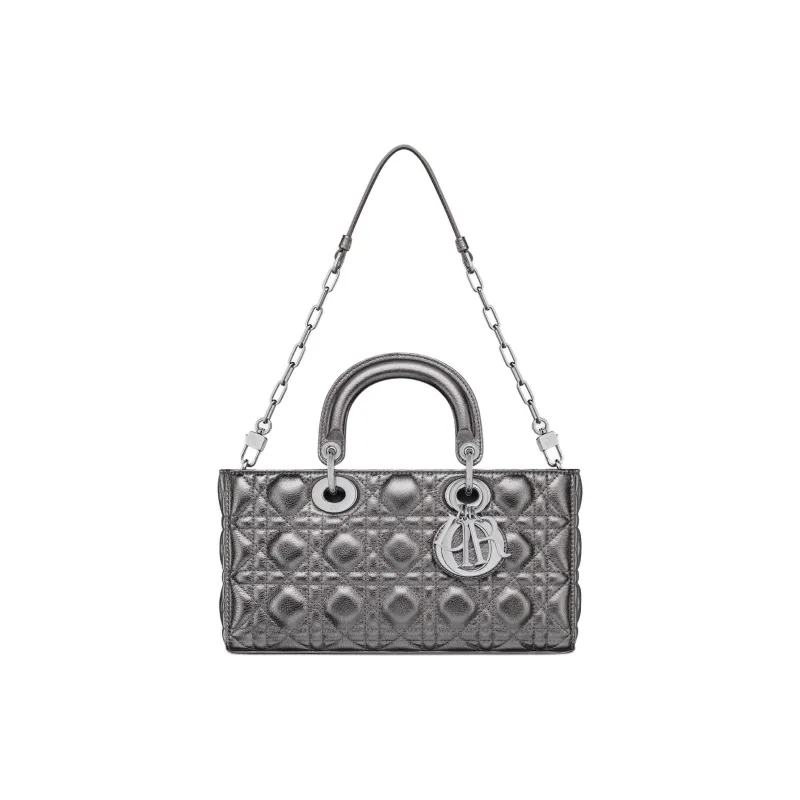 DIOR Lady D JOY Calfskin Tote Bag, Shopping Bag, Shoulder Bag, Crossbody Bag, Handbag Medium Size Women's Metallic Gray-1