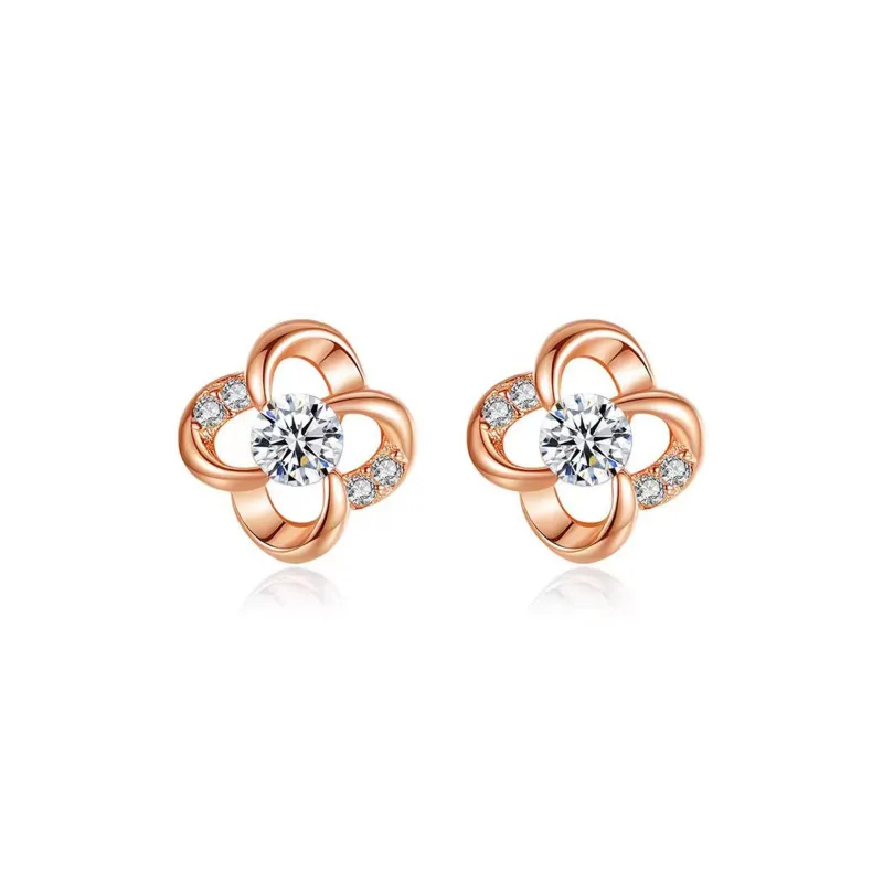 WEEKISS 18K Gold Stud Earrings Women's Rose Gold-0
