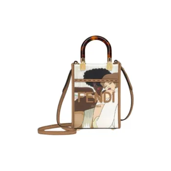 FENDI Sunshine Patchwork Leather Tote Bag Shoulder Bag Crossbody Bag Handbag Mini Unisex White/Brown