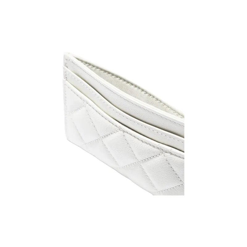 CHANEL Grained Cow Leather Card Holder Women's White-3