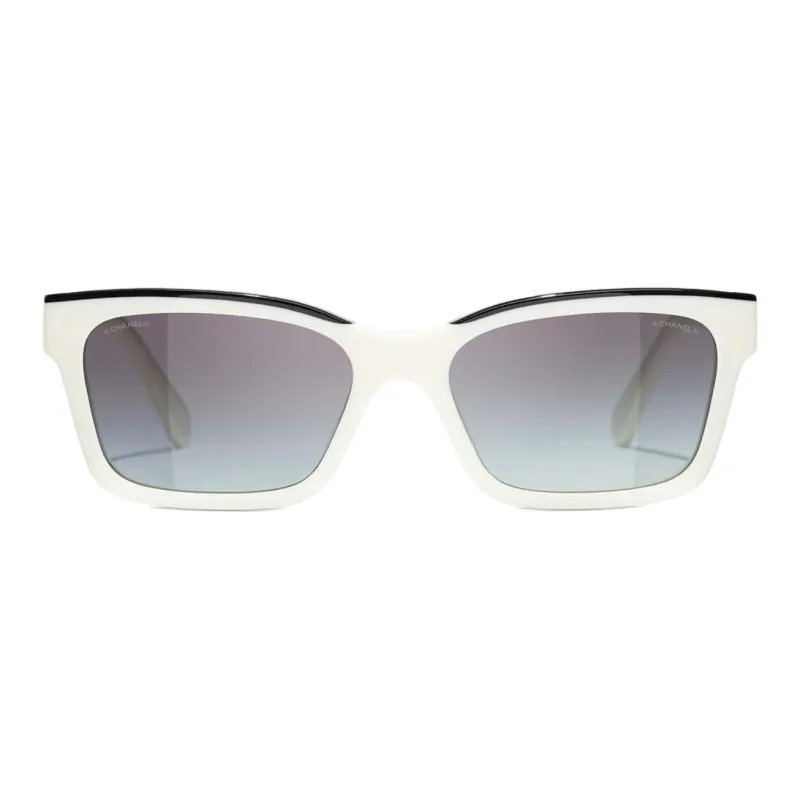 CHANEL Acetate Irregular Shape Sunglasses Women's White-1