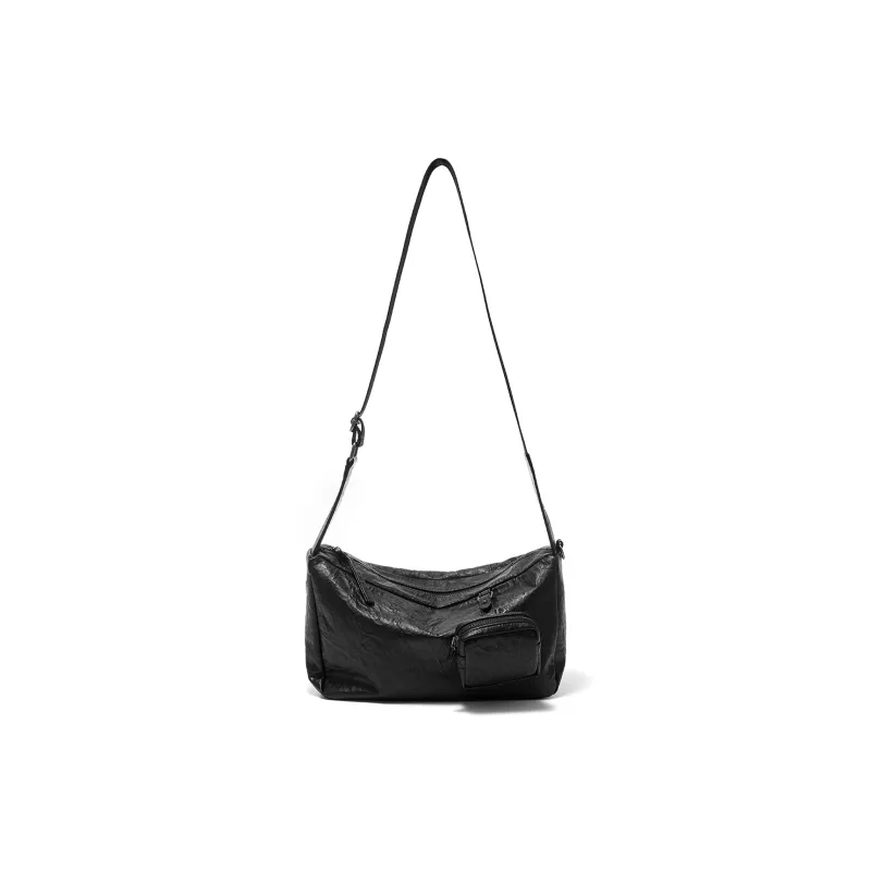 Yawei Kuroda Pu Artificial Leather Toast Bag Headphone Charm Bag Shoulder Bag, Crossbody Bag Medium Size Unisex Black-2