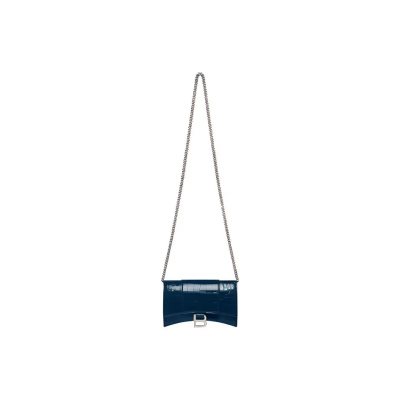 Balenciaga Hourglass Embossed Cowhide Leather Hourglass Bag Wallet Women's Dark Blue-1