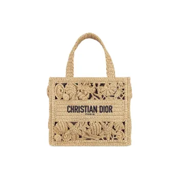 DIOR BookTote Cotton Tote Bag Shopping Bag Handbag Small Size Women's Light Brown