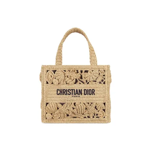 DIOR BookTote Cotton Tote Bag Shopping Bag Handbag Small Size Women's Light Brown