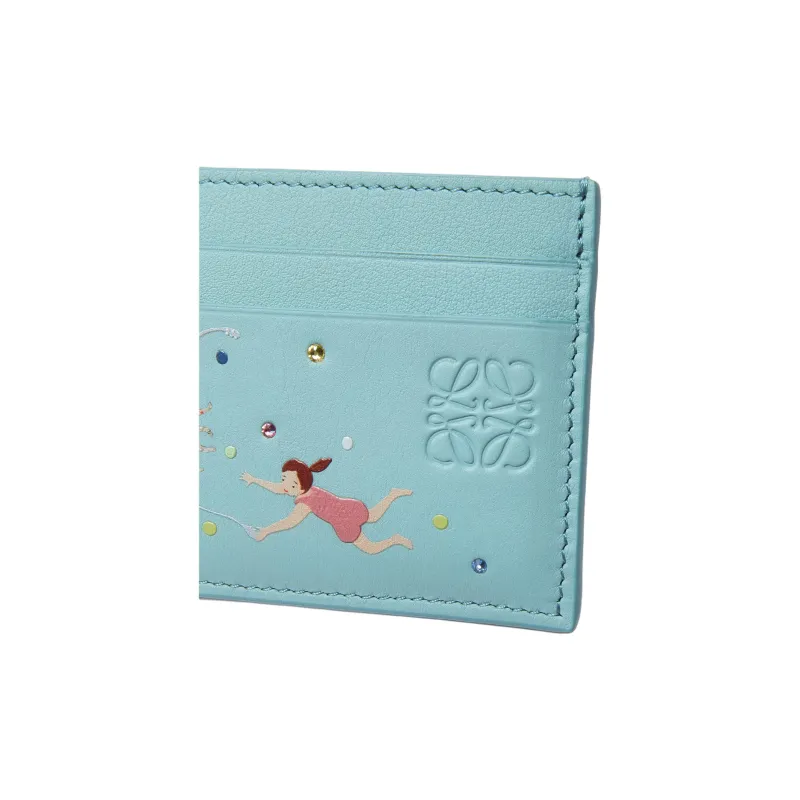 LOEWE Suna Fujita Collaboration Nappa Cow Leather Card Holder Women's Aqua Green-3