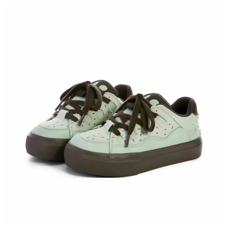 Anime Story Slip Resistant, Abrasion Resistant, Lightweight, Breathable Low Top Skateboard Shoes Women's Mint Chocolate-2