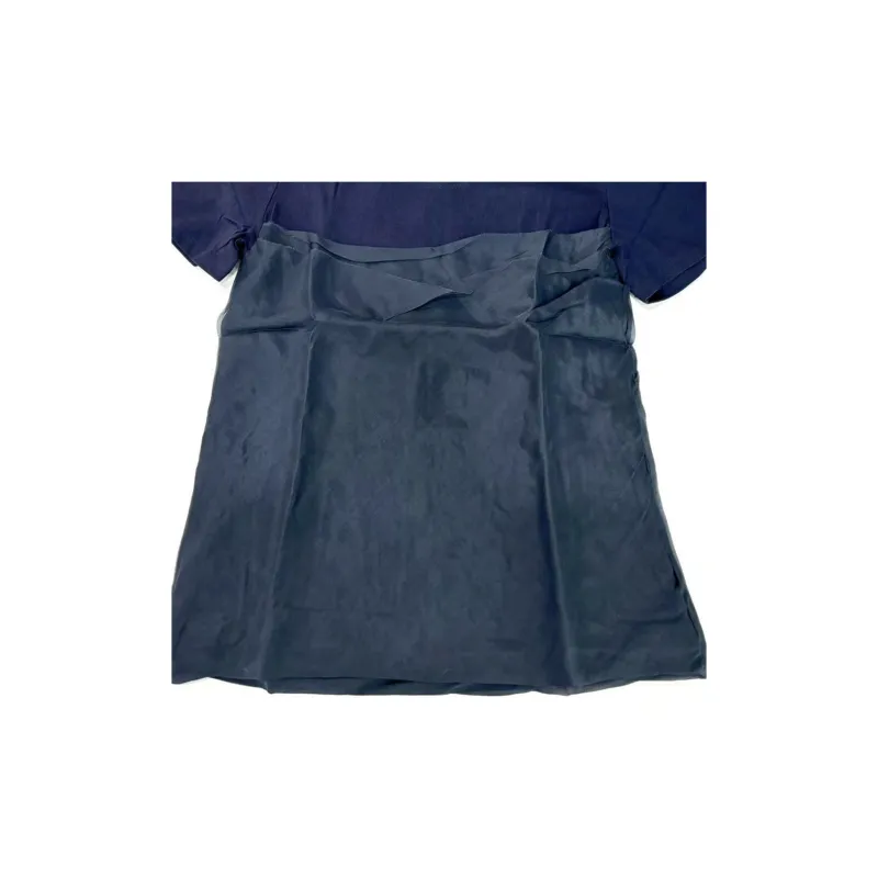 Chloe Crew Neck Patchwork Mulberry Silk Short Sleeved T Shirt T Shirt Women's Dark Blue-2