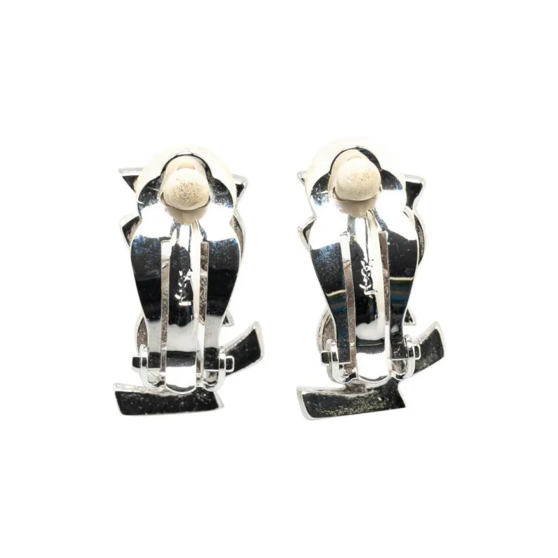 SAINT LAURENT 21st Century Rhinestone Logo Clip On Costume Earrings-1