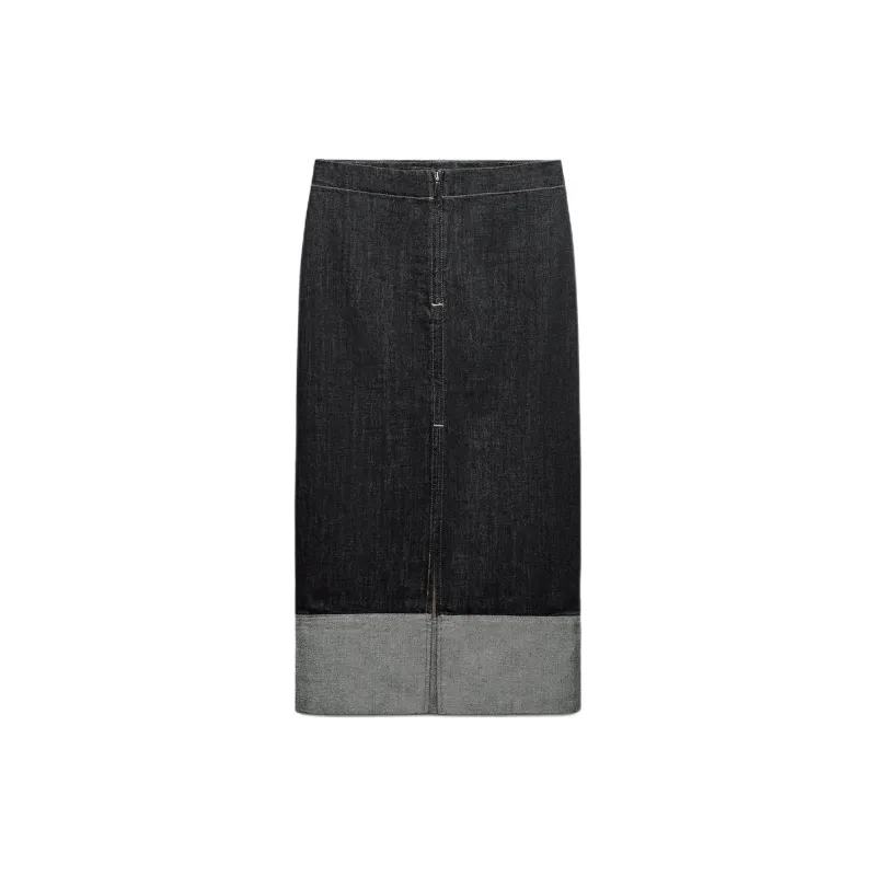 ZARA ZW Series Denim Long Skirts Women's Gray-1
