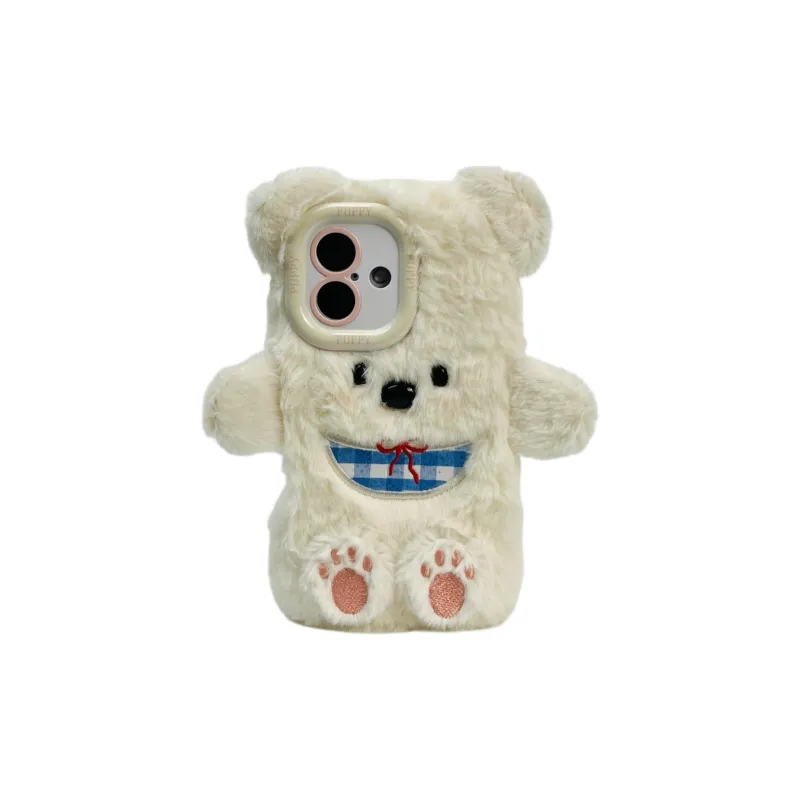 Sopi Plush Material Fleece Scarf Bear Phone Cases Compatible With IPhone 16/15 Pro Max/Apple 13/14 Pro Max/12-0