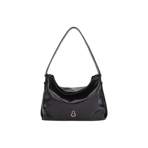 BAMPO Top Grain Cow Leather Shoulder Bag Medium Size Women's Ink Carbon Black