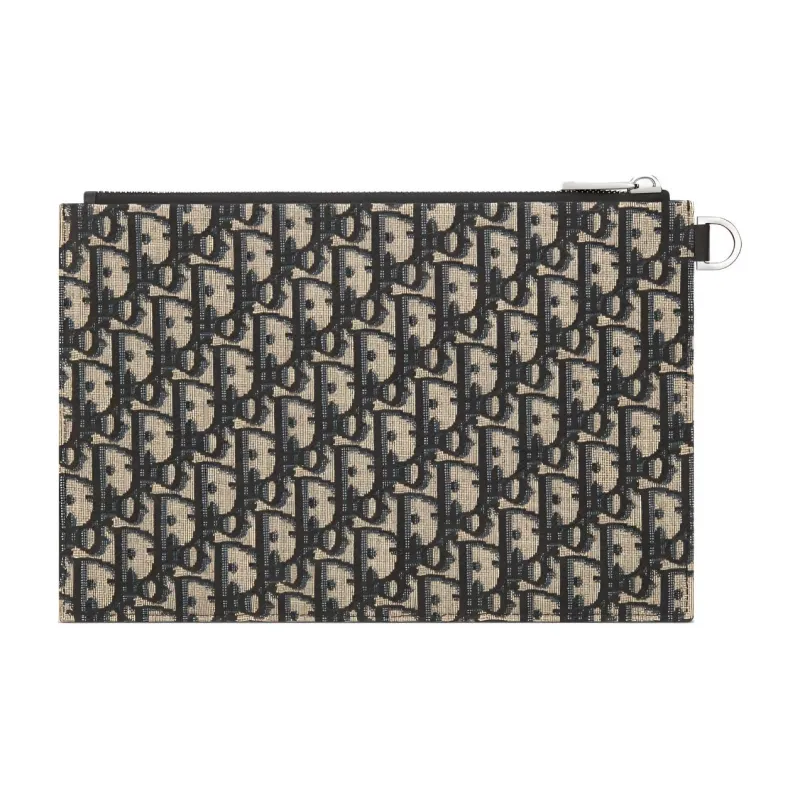 DIOR Oblique Printed Fabric With Grain Cow Leather Small Clutch Bag Men's Beige & Black-2
