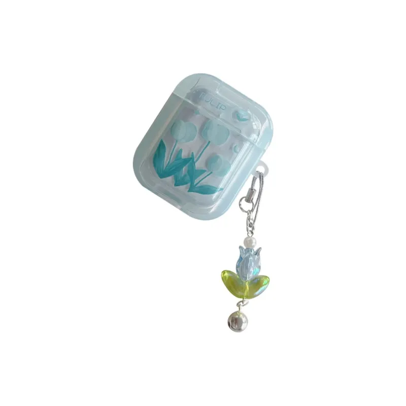 Baohuguang Compatible With AirPods Pro 2/1/2 TPU Ins Refreshing Blue Tulip Impact Resistant Headphone Cases-2