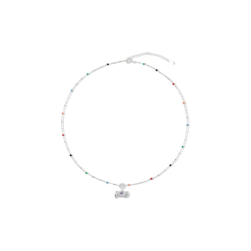 AWE S925 Silver Unique Design Multicolor Beads Snowman Collarbone Chain Women's-4