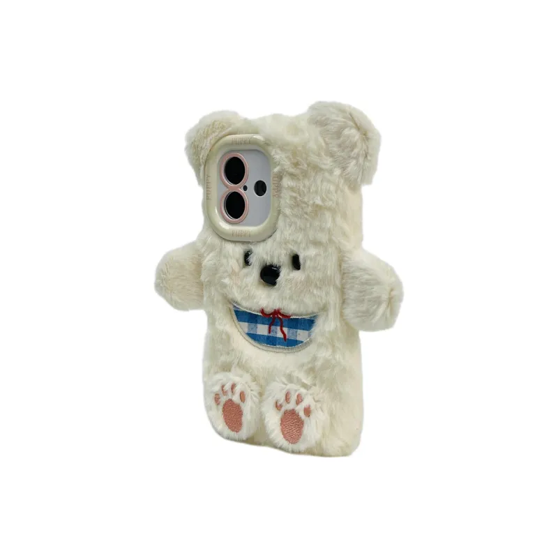 Sopi Plush Material Fleece Scarf Bear Phone Cases Compatible With IPhone 16/15 Pro Max/Apple 13/14 Pro Max/12-2