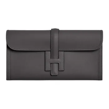 HERMES Jige Elan Swift Leather Clutch Women's 85 Ardoise Slate Gray