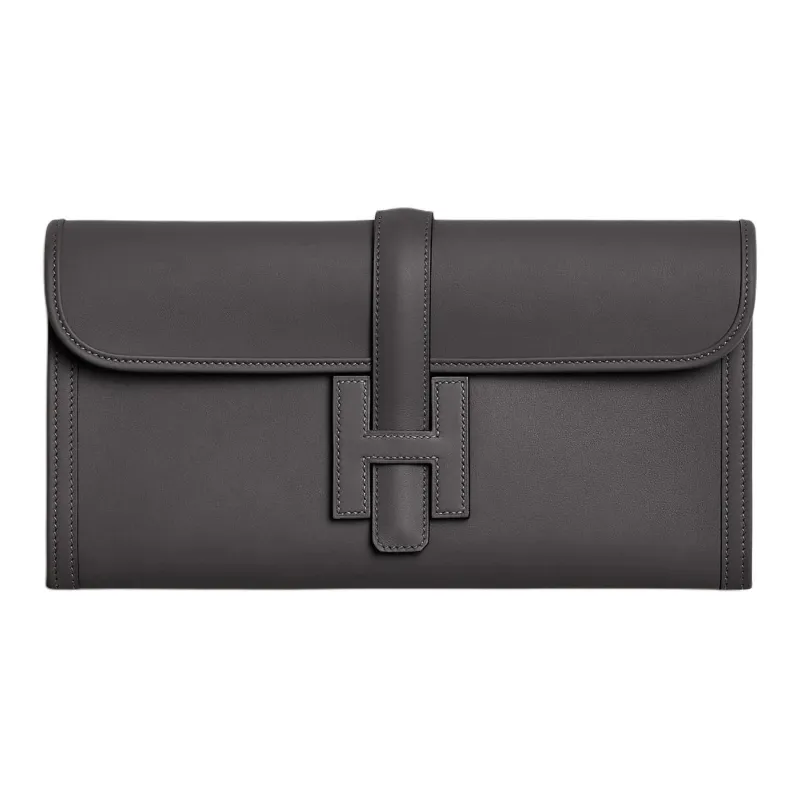 HERMES Jige Elan Swift Leather Clutch Women's 85 Ardoise Slate Gray-0