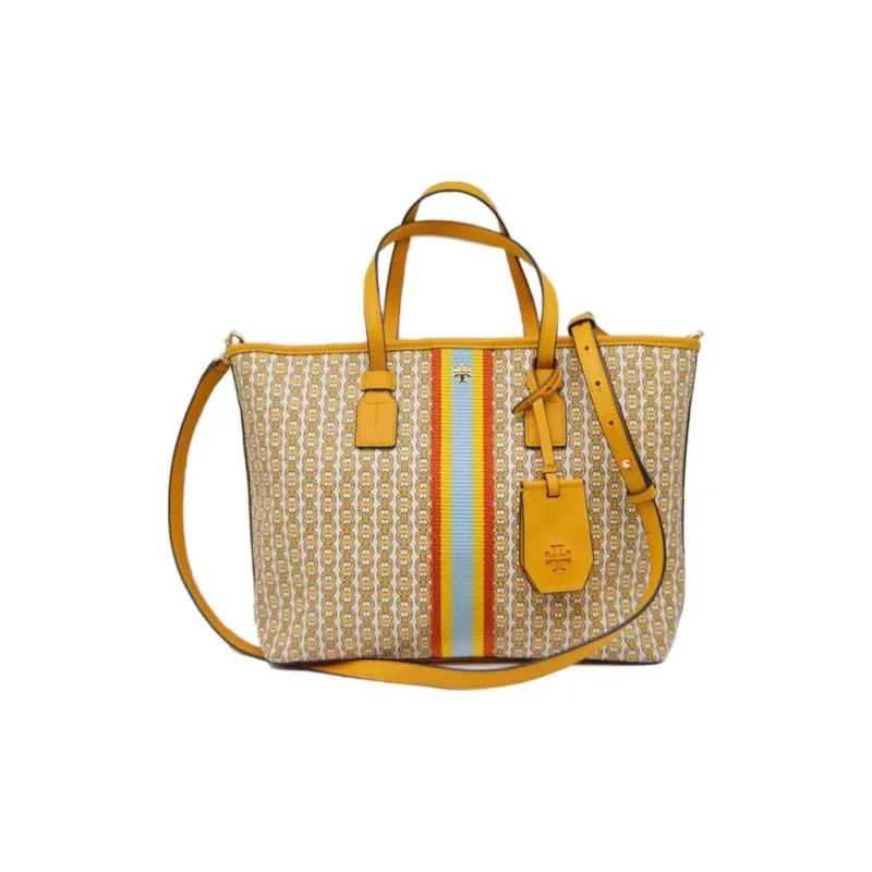 TORY BURCH Gemini Link Canvas Bag, Tote Bag, Shopping Bag, Shoulder Bag, Handbag Medium Size Women's Yellow Multicolor-0